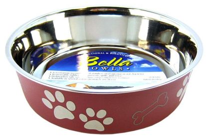 Loving Pets Stainless Steel & Merlot Dish with Rubber Base (size: Large - 8.5" Diameter)