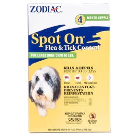 Zodiac Spot on Flea & Tick Controller for Dogs (size: Large Dogs over 60 lbs (4 Pack))