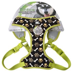 Pet Attire Ribbon Brown Paw & Bones Designer Wrap Adjustable Dog Harness (size: Fits 22"-28" Girth - (3/4" Straps))
