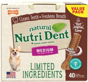 Nylabone Natural Nutri Dent Filet Mignon Dental Chews - Limited Ingredients (size: Medium - 40 Count)
