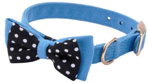 Coastal Pet Accent Microfiber Dog Collar Boho Blue with Polka Dot Bow 5/8" Wide (size: small)