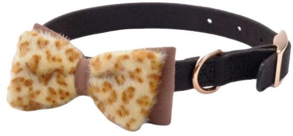 Coastal Pet Accent Microfiber Dog Collar Mod Black with Leopard Bow 5/8" Wide (size: small)