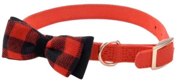 Coastal Pet Accent Microfiber Dog Collar Retro Red with Plaid Bow 5/8" Wide (size: small)